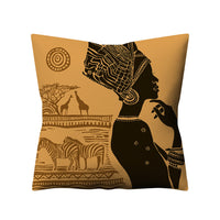 HKM-776723 African Women Linen Pillowcase - Retro Ethnic Style Cushion Cover 45x45cm