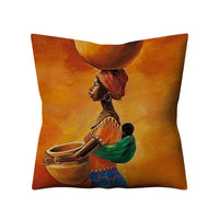 HKM-776723 African Women Linen Pillowcase - Retro Ethnic Style Cushion Cover 45x45cm