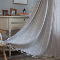 HKM-776723 Black and White Jacquard Pocket Curtain Set with Multi-line Rod Options