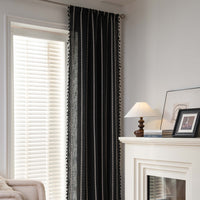 HKM-776723 Black and White Jacquard Pocket Curtain Set with Multi-line Rod Options