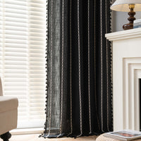 HKM-776723 Black and White Jacquard Pocket Curtain Set with Multi-line Rod Options