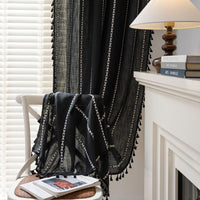 HKM-776723 Black and White Jacquard Pocket Curtain Set with Multi-line Rod Options