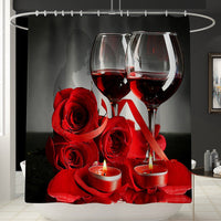 HKM-776851 Rose Wine Print Shower Curtain and Floor Mat Set - 4-Piece Polyester Fiber Collection for Modern Homes