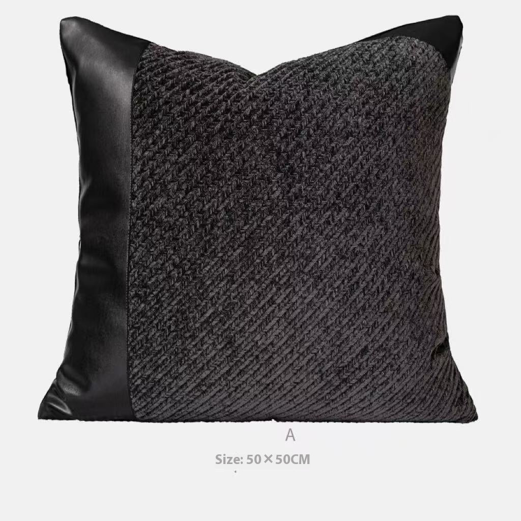HKM-777171 Gray and White Plaid Bed Runner Nap Blanket Set with Pillowcase and Round Pillow