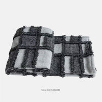 HKM-777171 Gray and White Plaid Bed Runner Nap Blanket Set with Pillowcase and Round Pillow