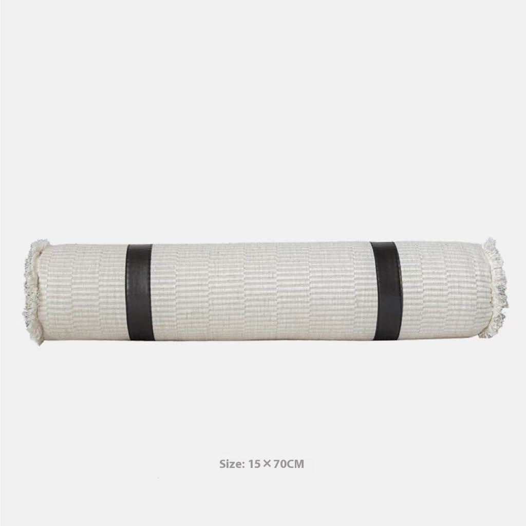 HKM-777171 Gray and White Plaid Bed Runner Nap Blanket Set with Pillowcase and Round Pillow