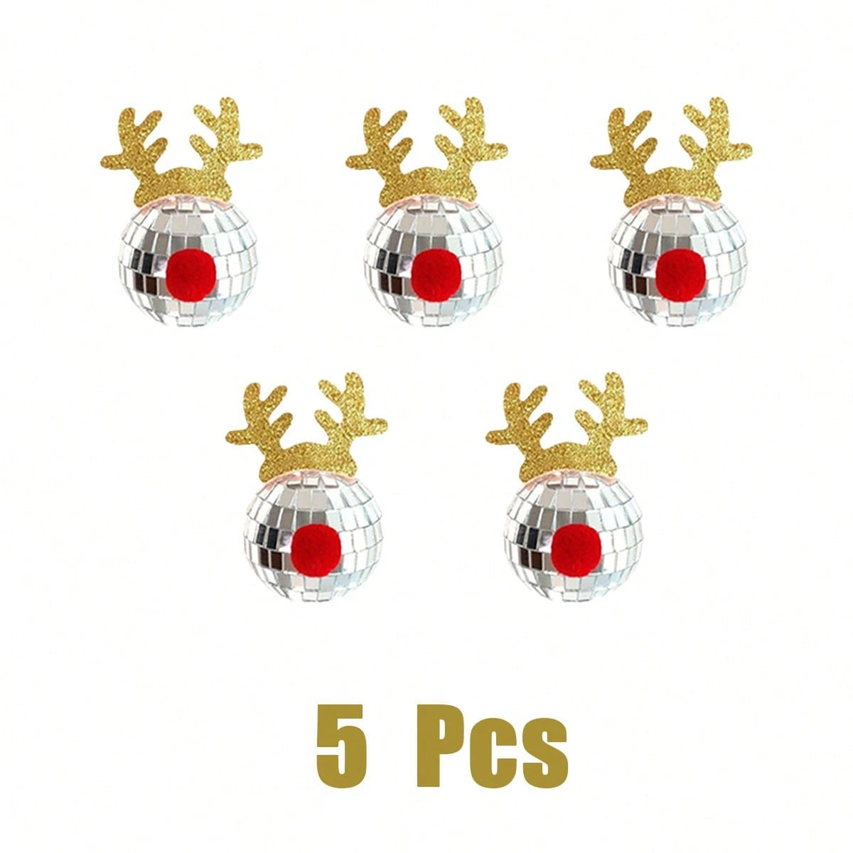 HKM-777299 Disco Mirror Ball Ornaments with Elk Antlers for Holiday Decor and Festive Celebrations