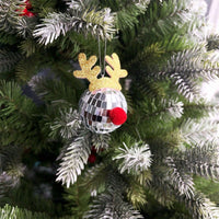 HKM-777299 Disco Mirror Ball Ornaments with Elk Antlers for Holiday Decor and Festive Celebrations