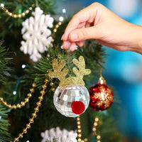 HKM-777299 Disco Mirror Ball Ornaments with Elk Antlers for Holiday Decor and Festive Celebrations