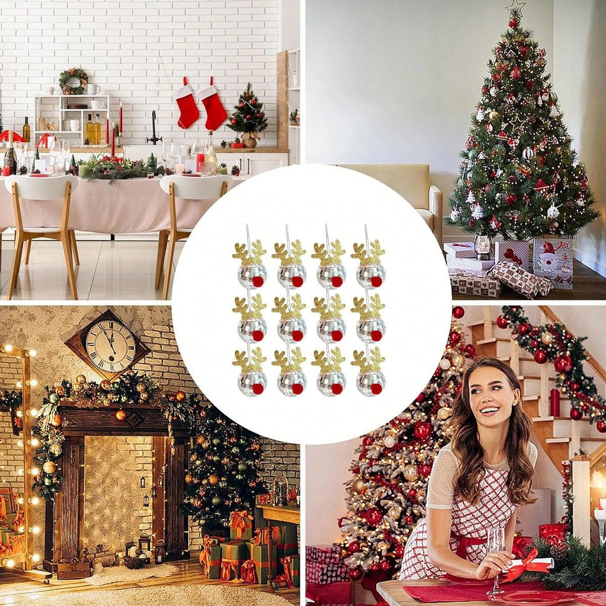 HKM-777299 Disco Mirror Ball Ornaments with Elk Antlers for Holiday Decor and Festive Celebrations