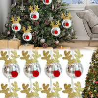 HKM-777299 Disco Mirror Ball Ornaments with Elk Antlers for Holiday Decor and Festive Celebrations