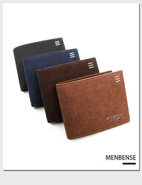 HKM-777427 Personalized Men's Short Wallet in PU Leather with Card Slots and Coin Pockets