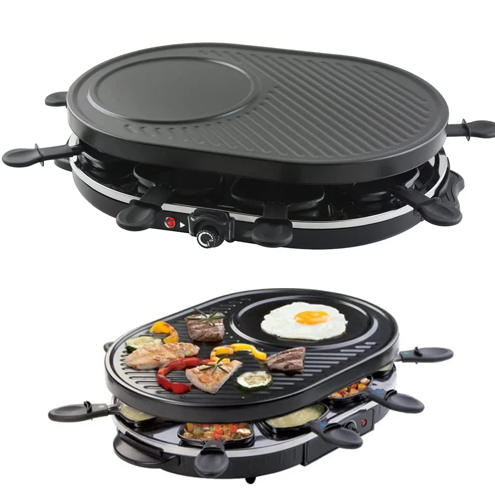KTX-777683 1500W Adjustable Electric BBQ Grill with 8 Non-Stick Indoor Raclette Pans