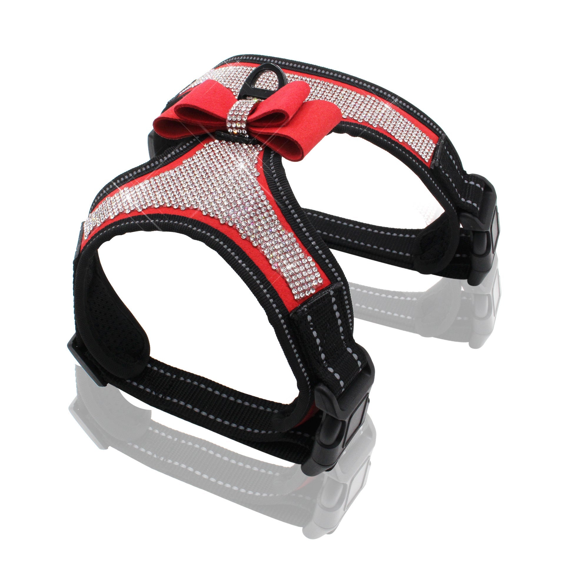 HKM-777683 Reflective Rhinestone Pet Chest Strap - Mesh Cloth & City Super Fiber Material