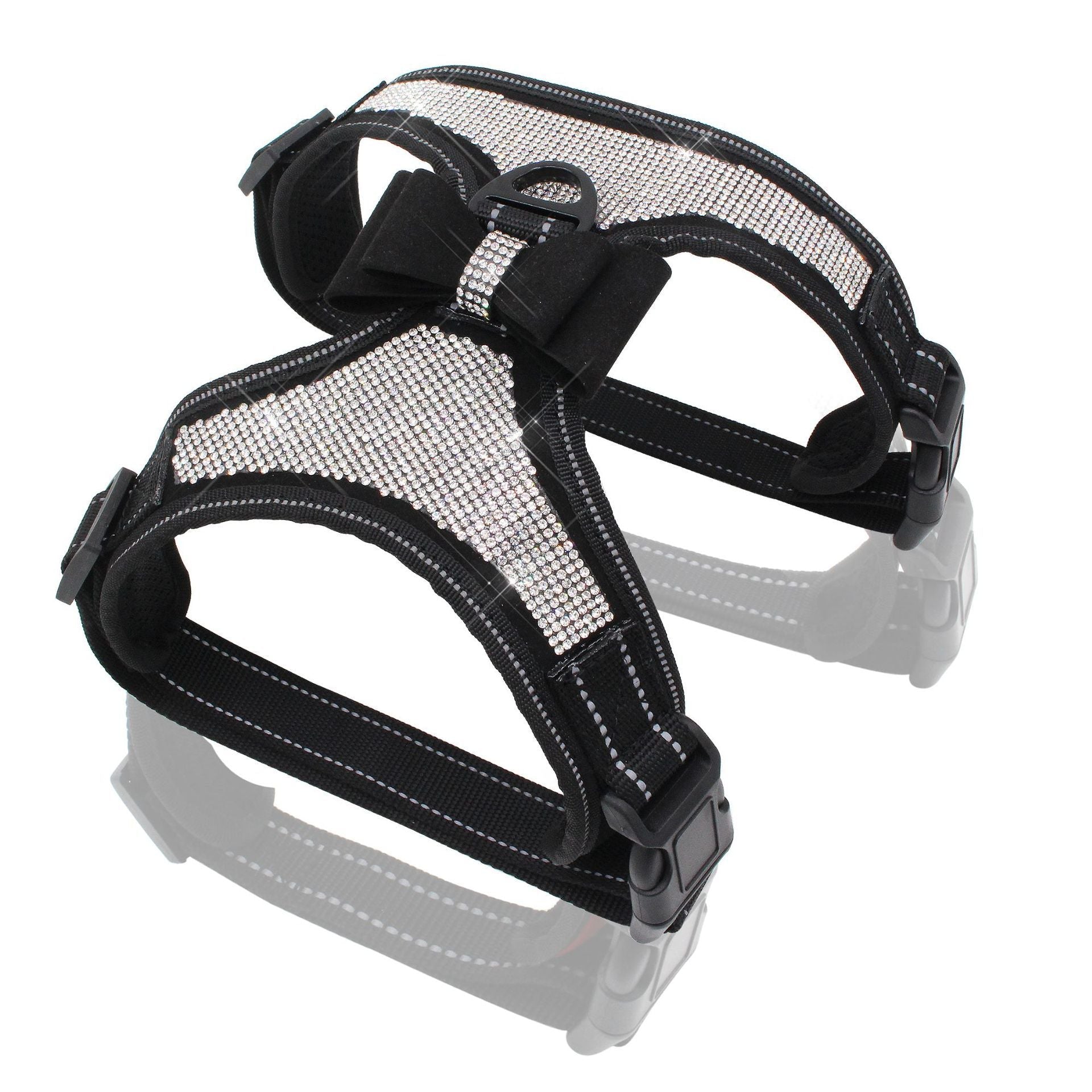 HKM-777683 Reflective Rhinestone Pet Chest Strap - Mesh Cloth & City Super Fiber Material
