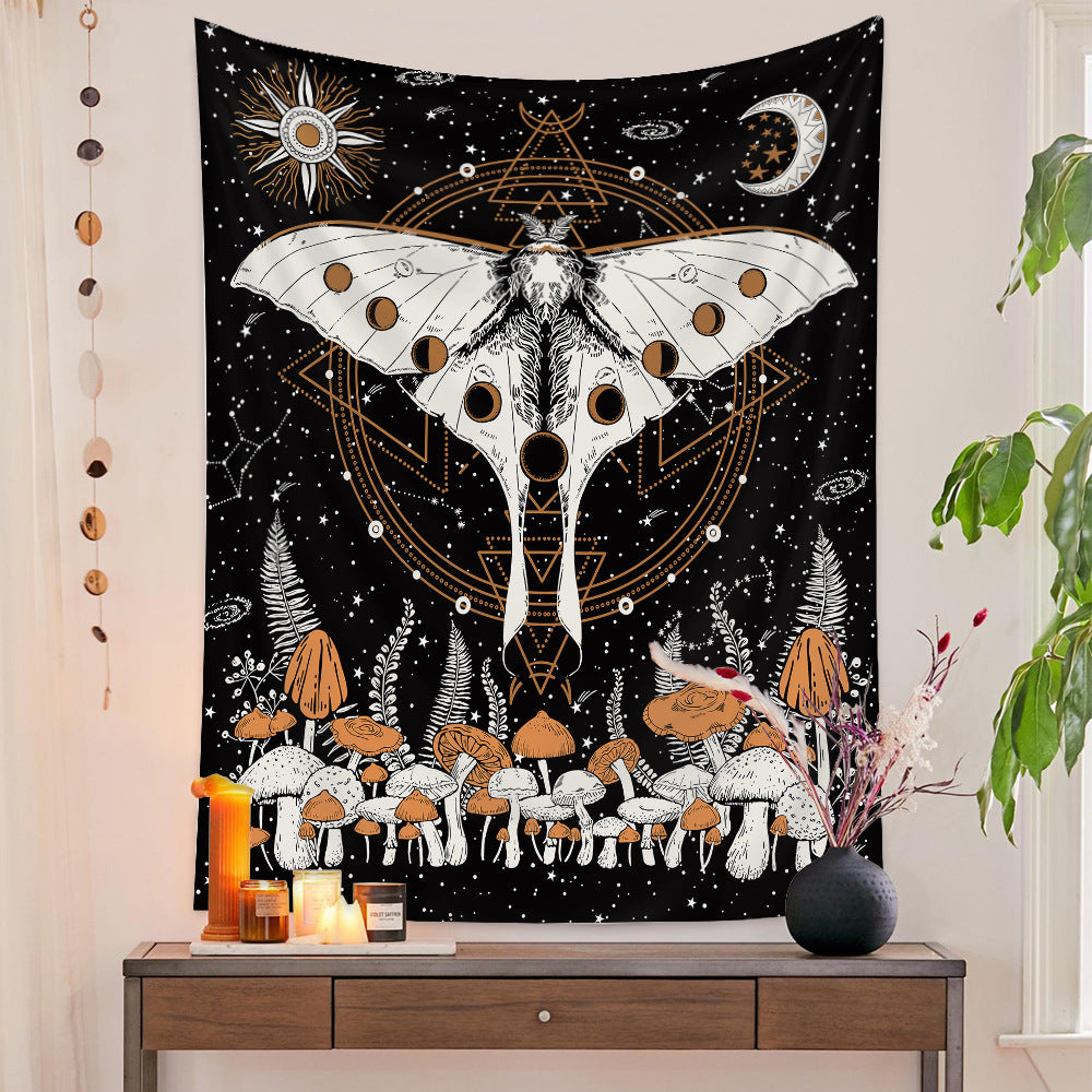 HKM-777875 European Retro Mushroom Plant Tapestry - Plush Fabric Wall Hanging Decoration in Various Sizes