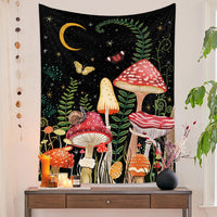 HKM-777875 European Retro Mushroom Plant Tapestry - Plush Fabric Wall Hanging Decoration in Various Sizes