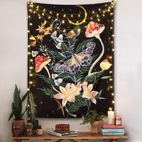 HKM-777875 European Retro Mushroom Plant Tapestry - Plush Fabric Wall Hanging Decoration in Various Sizes