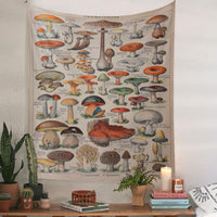 HKM-777875 European Retro Mushroom Plant Tapestry - Plush Fabric Wall Hanging Decoration in Various Sizes