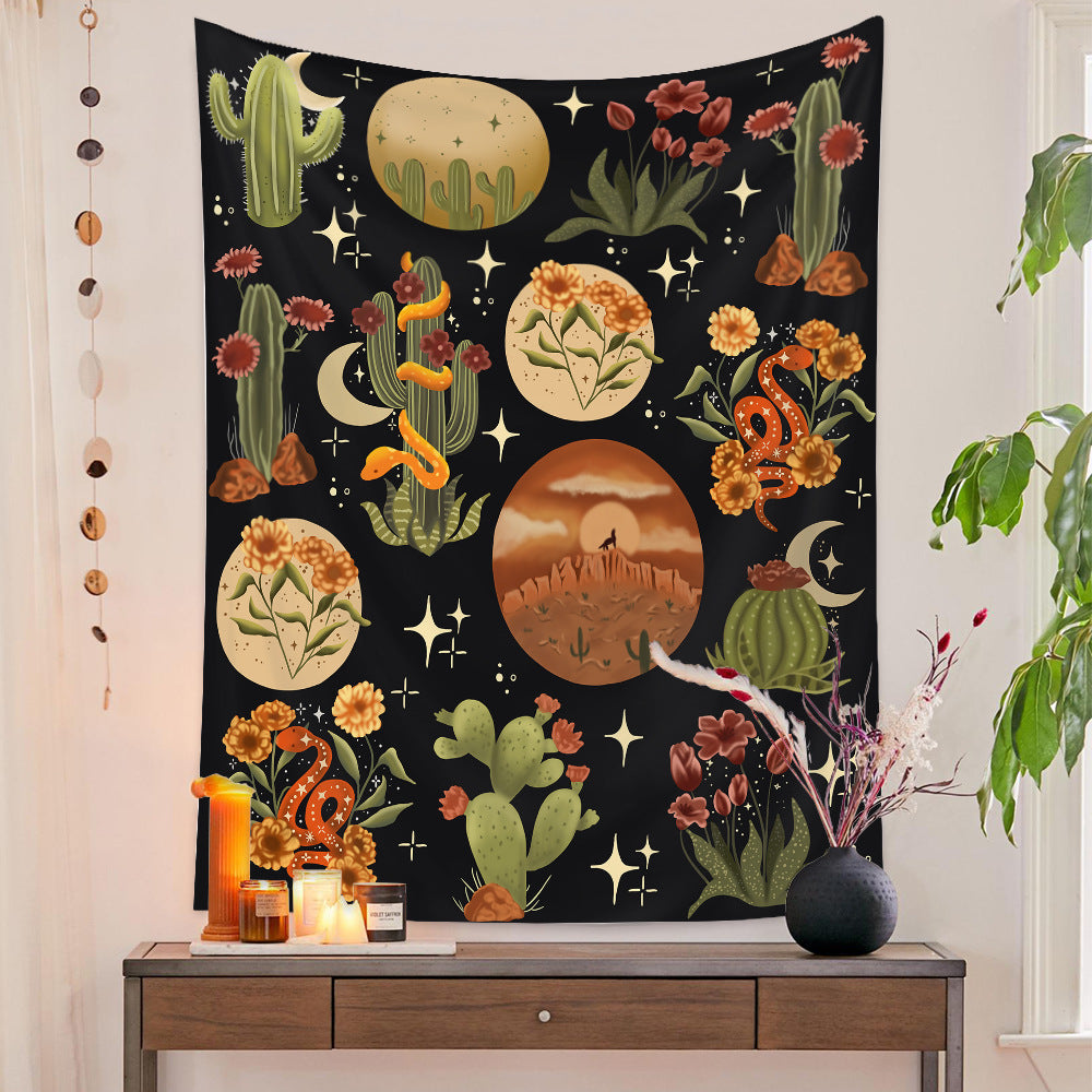 HKM-777875 European Retro Mushroom Plant Tapestry - Plush Fabric Wall Hanging Decoration in Various Sizes