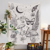 HKM-777875 European Retro Mushroom Plant Tapestry - Plush Fabric Wall Hanging Decoration in Various Sizes
