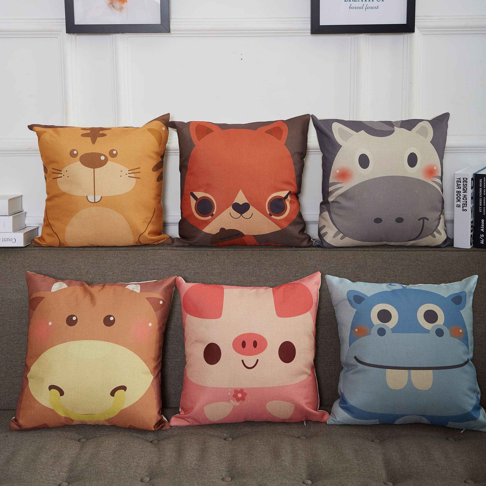 KTX-778003 Cartoon-Themed Thick Cotton Linen Pillow with PP Cotton Filling