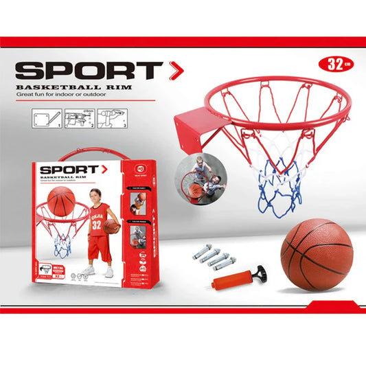 HKM-778131 Adjustable Mini Basketball Hoop Set for Kids, Portable 32Cm Iron Board with Pump and Net, Ages 2-7