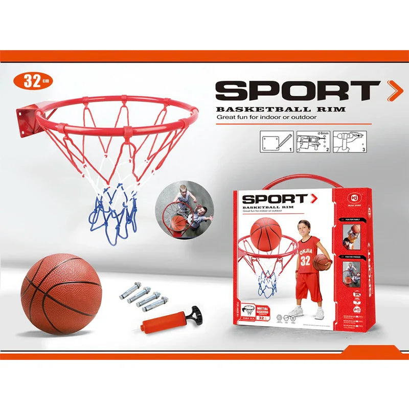 HKM-778131 Adjustable Mini Basketball Hoop Set for Kids, Portable 32Cm Iron Board with Pump and Net, Ages 2-7