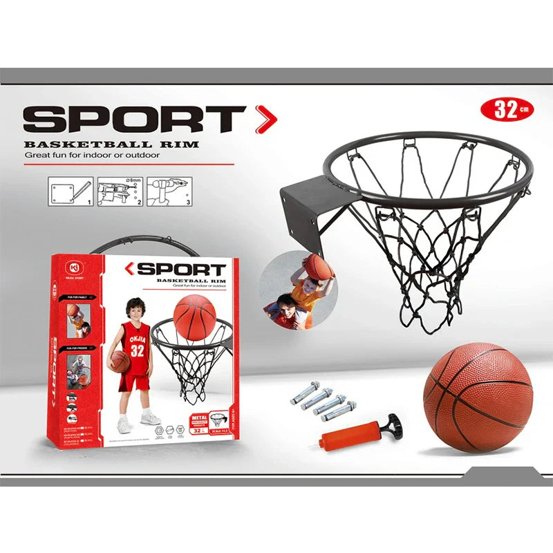 HKM-778131 Adjustable Mini Basketball Hoop Set for Kids, Portable 32Cm Iron Board with Pump and Net, Ages 2-7