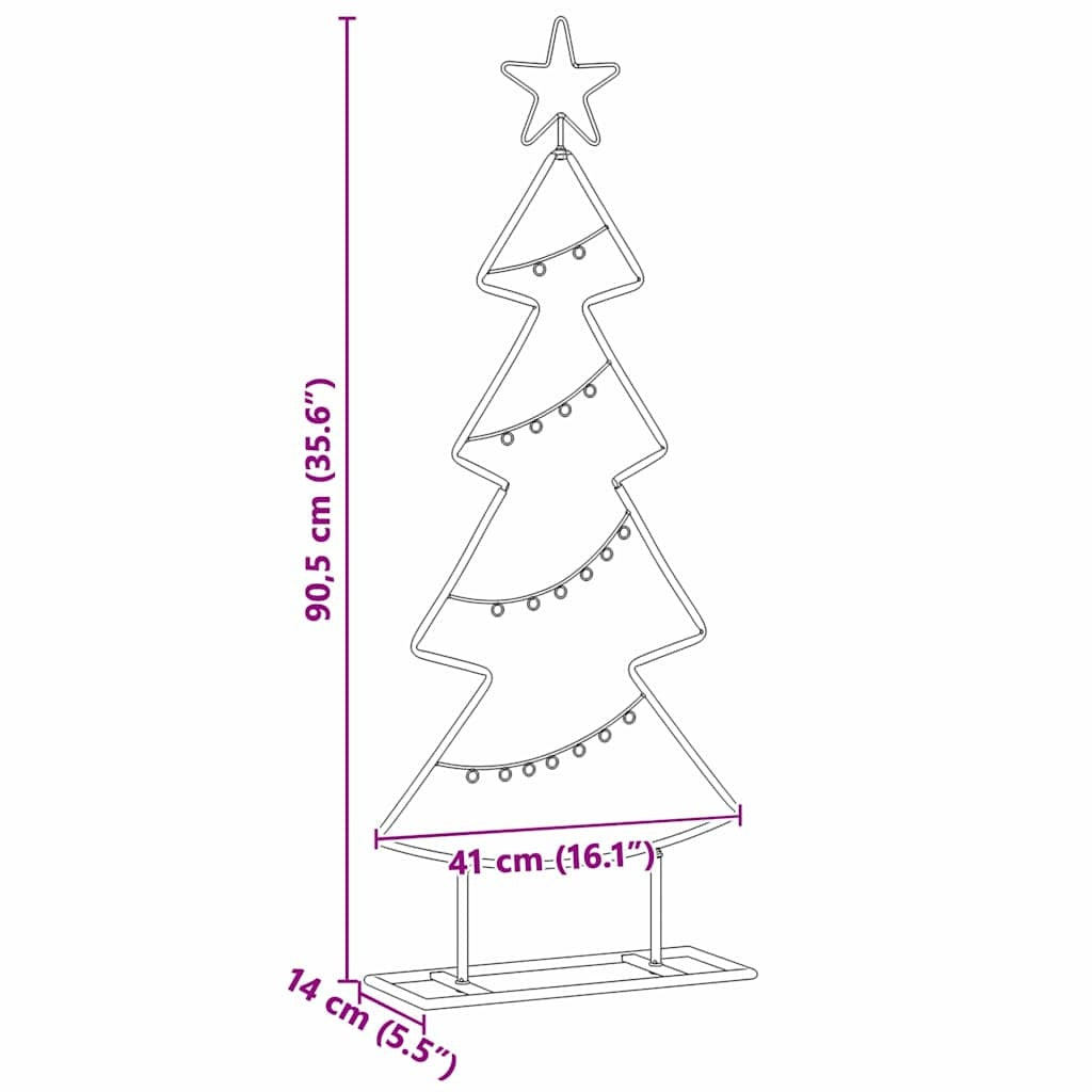 HKM-778131 Minimalist Black Metal Christmas Tree with Stand - 90 cm Height for Indoor & Sheltered Outdoor Use