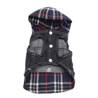 HKM-778195 Pet Teddy Dog Denim Outfit - Stylish Navy & Red Four-Legged Clothing, Sizes XS to XXL