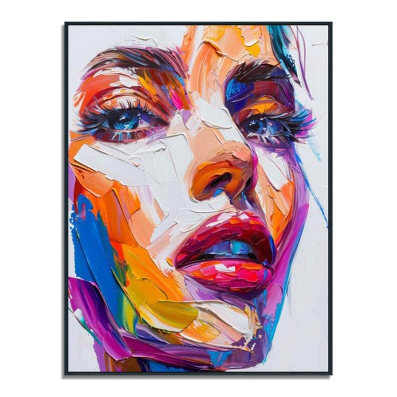 KTX-778259 Handmade Oil Painting on Canvas - Modern Abstract Human Face Wall Art for Living Room Decor - Unstretched Frameless Design
