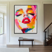 HKM-778259 Handmade Oil Painting on Canvas - Modern Abstract Human Face Wall Art for Living Room Decor - Unstretched Frameless Design