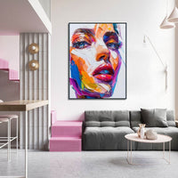 HKM-778259 Handmade Oil Painting on Canvas - Modern Abstract Human Face Wall Art for Living Room Decor - Unstretched Frameless Design