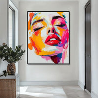 HKM-778259 Handmade Oil Painting on Canvas - Modern Abstract Human Face Wall Art for Living Room Decor - Unstretched Frameless Design