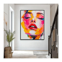 HKM-778259 Handmade Oil Painting on Canvas - Modern Abstract Human Face Wall Art for Living Room Decor - Unstretched Frameless Design