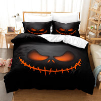HKM-778323 Halloween Geometric Bed Sheet Set with Duvet Cover and Pillowcases in White and Bright Yellow