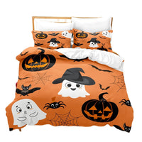 HKM-778323 Halloween Geometric Bed Sheet Set with Duvet Cover and Pillowcases in White and Bright Yellow