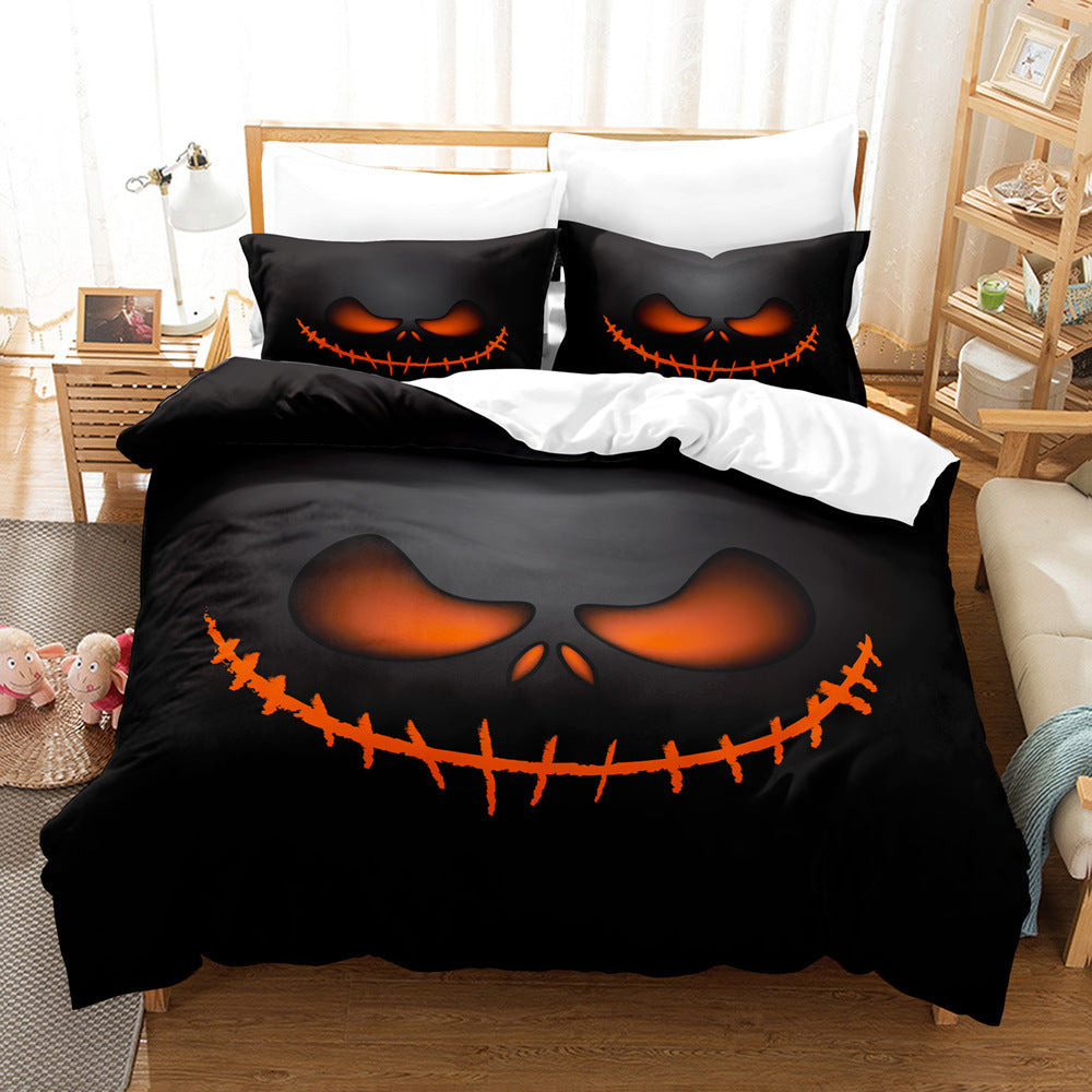 HKM-778323 Halloween Geometric Bed Sheet Set with Duvet Cover and Pillowcases in White and Bright Yellow