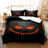 HKM-778323 Halloween Geometric Bed Sheet Set with Duvet Cover and Pillowcases in White and Bright Yellow