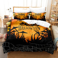 HKM-778323 Halloween Geometric Bed Sheet Set with Duvet Cover and Pillowcases in White and Bright Yellow