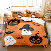 HKM-778323 Halloween Geometric Bed Sheet Set with Duvet Cover and Pillowcases in White and Bright Yellow