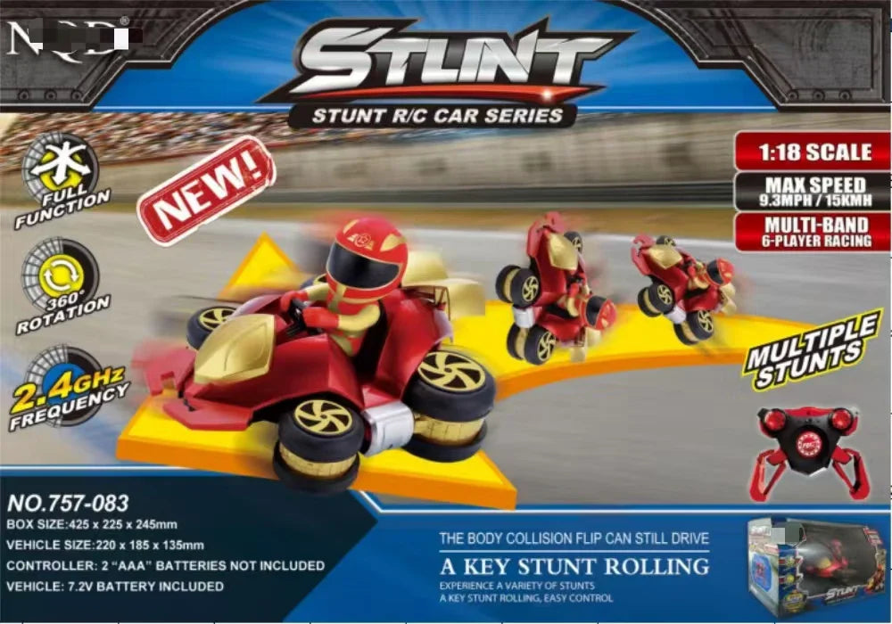 HKM-778323 Remote Control 360 Degree Rotation Stunt Car with Seven Wheels, 1/18 Scale, 2.4G Wireless, Ideal for Kids 5+