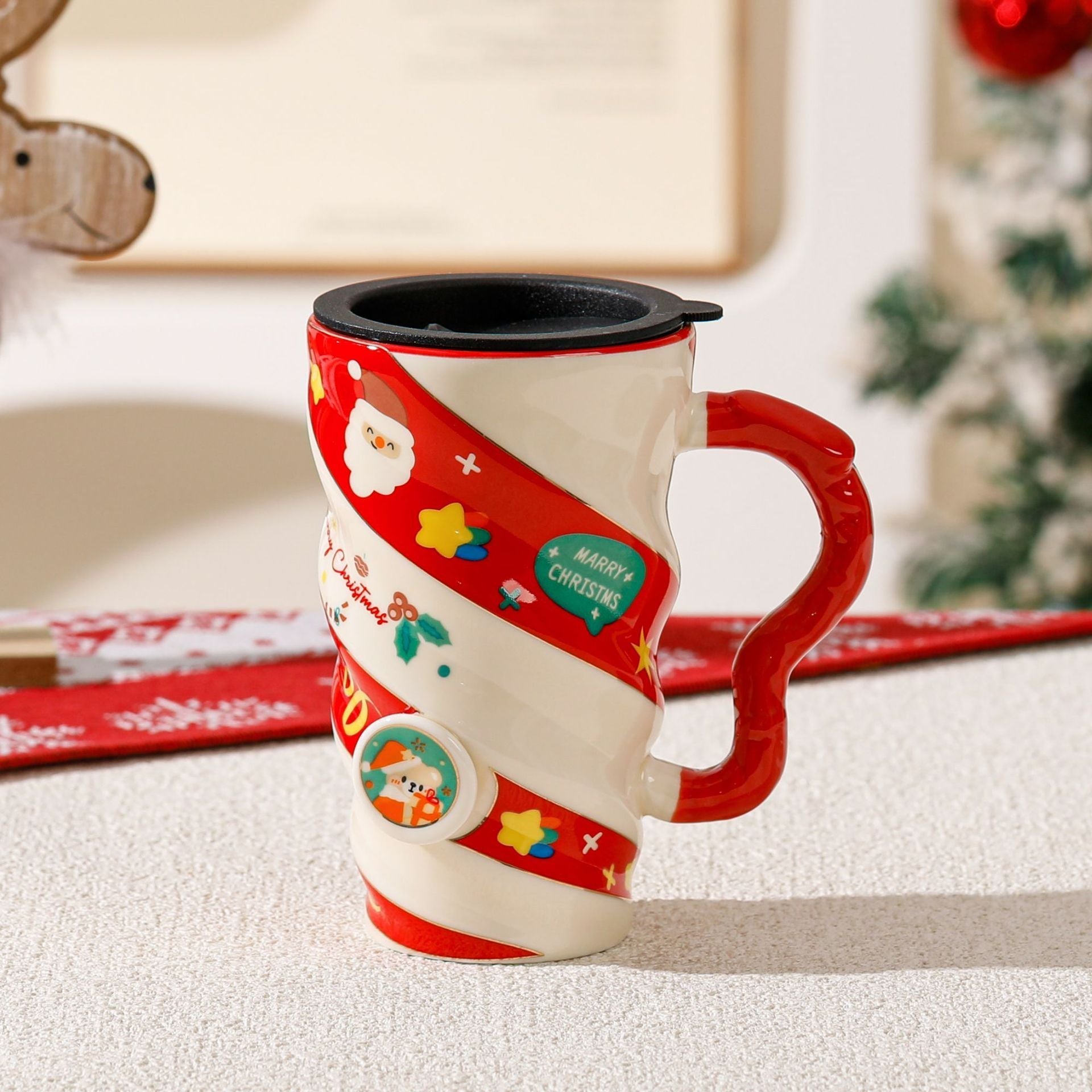 HKM-778451 Christmas Couple Cartoon Ceramic Mug – 401-500ml Capacity