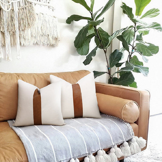 HKM-778451 Modern Solid Color Pu Leather Pillow Cover - 45x45cm & 30x50cm