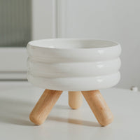 HKM-778835 Ceramic Cat Food and Water Bowl with Wooden Frame