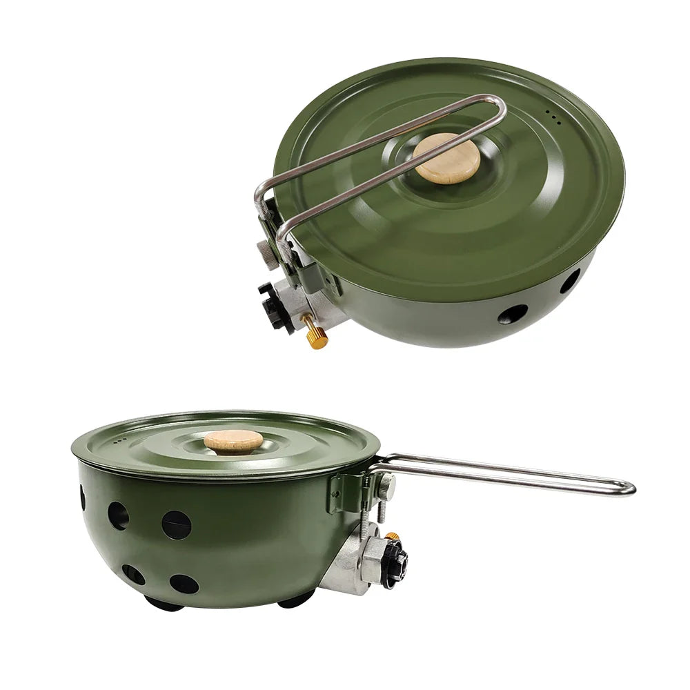 KTX-778835 Portable Butane Gas Stove with Integrated Pot – Windproof Camp Stove for Outdoor Cooking and Hiking