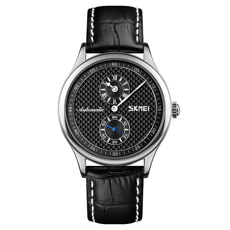 HKM-778835 Skeleton Automatic Men's Business Watch with Leather Strap - 40mm Dial, 30m Waterproof