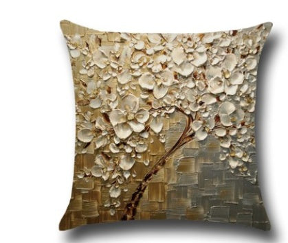 HKM-779027 Three-Dimensional Oil Painting Floral Cotton Cushion Cover for Car and Home Decor