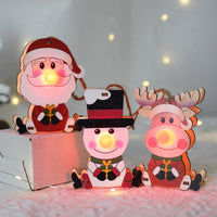 HKM-779091 Luminous Wooden Christmas Ornaments – Red Nose Elderly, Elk, and Snowman Designs